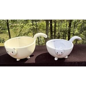 2 Vintage Urban Outfitters Kitty Cat Ceramic Measuring Cups -T35